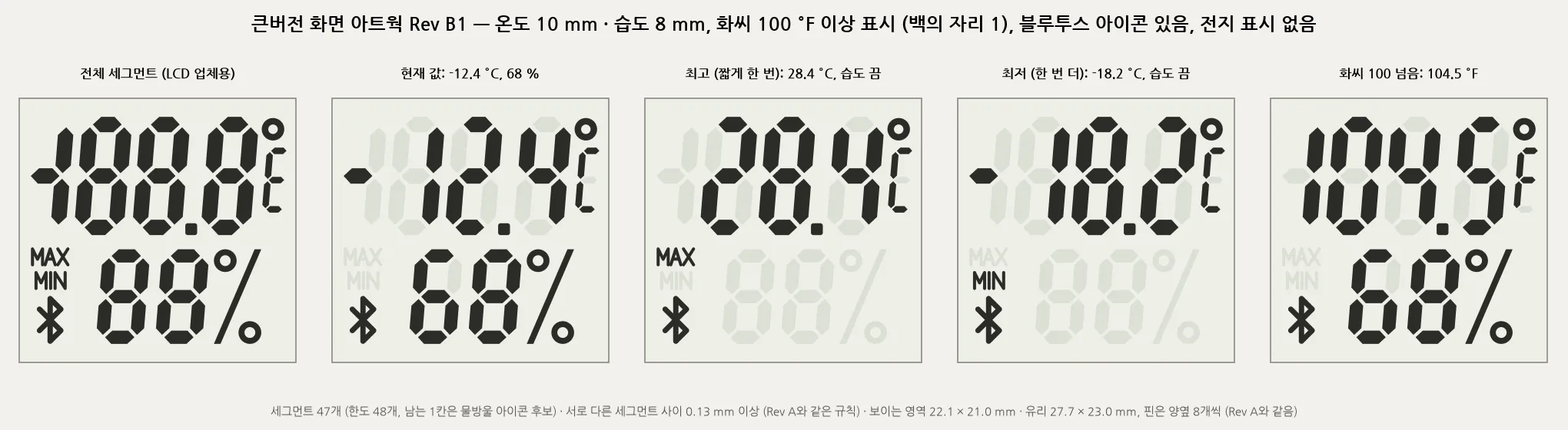 B-Slim 맞춤 LCD 아트워크, 현재값과 최고 최저와 화씨 표시 예